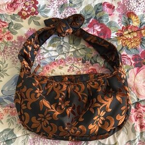 Elegant Black and Orange Floral Women's Bag